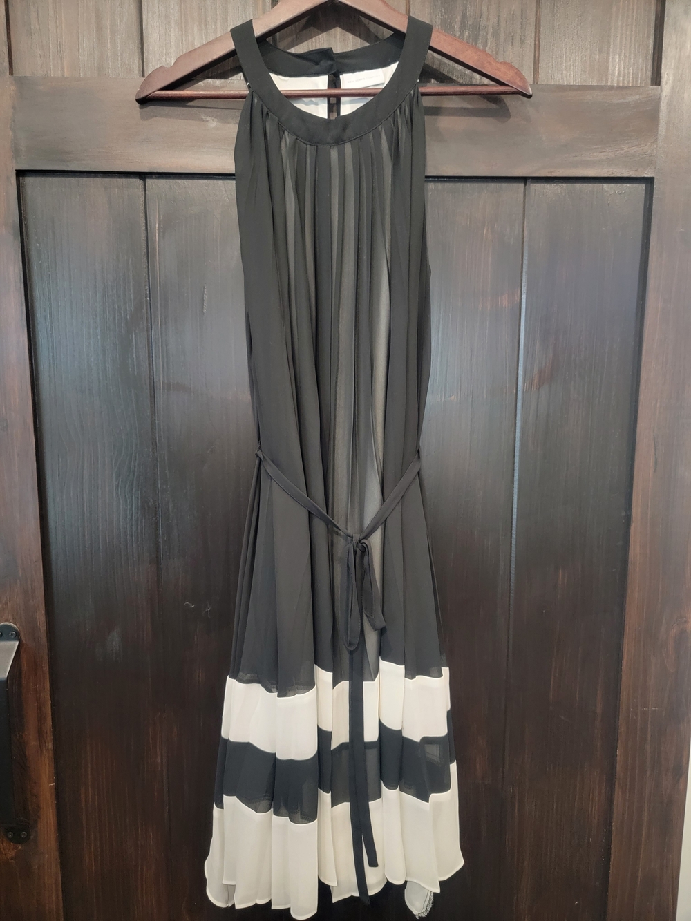 New York & Company Black Pleated Neckline Dress